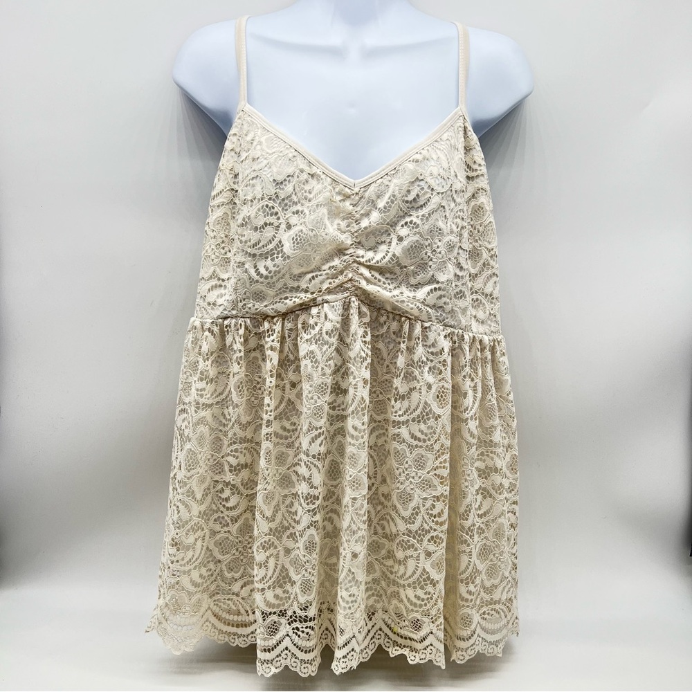 Torrid Off-White Lace Trim Camisole Top Ruched Front w/Adjustable Straps Size 2X
